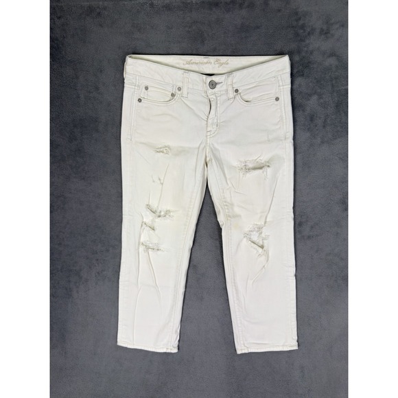 American Eagle Outfitters Denim - American Eagle Jeans Womens‎ 2 White Denim Boy Fit Distressed Crop Low Rise